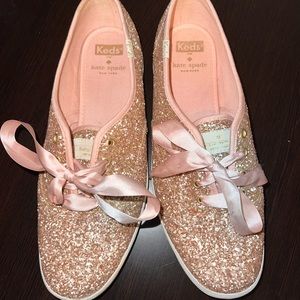 keds x kate spade new york rose gold glitter sneakers - Size 9